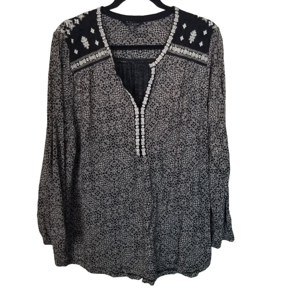 Lucky Brand Womens Embroidered Paisley Tunic Plus Size 2X Western Stretch Casual